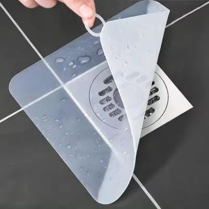 2Pcs Bathroom Kitchen Semi-transparent Silicone Drain Mat with Round Hook Lightweight Sealing Anti-blocking Odour-proof Mat