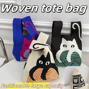 Cute Knitted Tote Bag Large Capacity Handbag for Work Commuting Water Bucket Bag Shopping Outing Handbag Carrying
