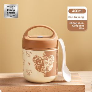 YOULUNMEI | Cốc Đựng Bữa Sáng Có Tính Năng Cách Nhiệt với Thìa và Nắp