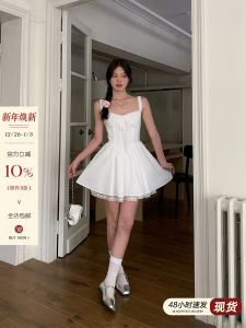 Váy Ngắn Ren Trắng Không Tay Cổ Chữ V Cạp Cao Phong Cách Hàn Quốc Mùa Hè 2024 Váy Bó Eo Cao Váy Ngắn Mùa Hè Cho Nữ