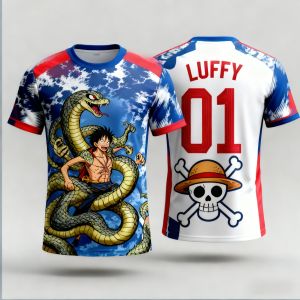 Bandai | Summer 2026 One Piece Lufei "Snake Winding 01" Football Theme 3D Print Breathable Quick Drying T-shirt Adult Parent Top