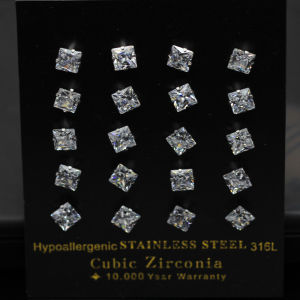 LUXUSTEEL Luxury Crystal Stud Earrings For Women Men Silver Color Stainless Steel Square Cubic Zirconia 3mm-10mm Fashion Jewelry