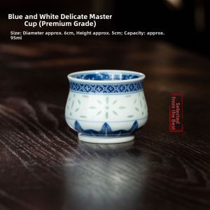 SANQINTANG | Hand-painted Blue-and-white Linglong Chinese Retro Ceramic Personal Teacup 1pc