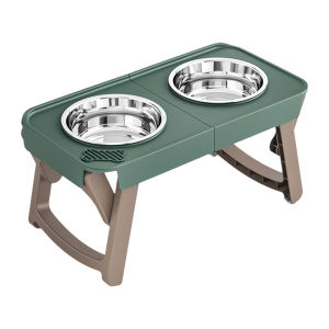 Adjustable Pet Bowls Dual Dish Design Height Adjustment Lick Mat Pattern Foldable Base Non Slip