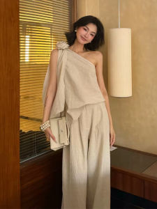 Elegant French Style Off-shoulder Top and Loose Palazzo Pants