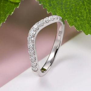 Pretty Beauty S925 Silver Moissanite Curved Eternity Band Ring for Women Diamond Wedding Band Stackable Ring Fine Jewelry Gift
