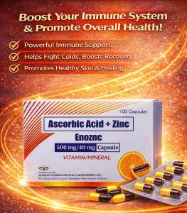ENOZNC Ascorbic Acid + Zinc 500mg/40mg 100 Capsules Vitamin & Mineral FDA Approved BNDCORP