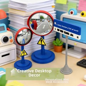Trendy Mini Road Sign Reflective Mirror Office Desk Decor Gift