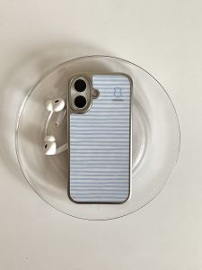 EshuRohe French Romantic Classic Striped Magnetic Absorption Phone Case for 16Promax Couple Silver Frame Matte Finish