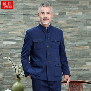 Áo Khoác Nam Trung Niên Thu Đông Phong Cách Trung Sơn Áo Khoác Ngoài Cho Người Cao Tuổi Chất Liệu Vải Sợi Polyester Màu Trơn