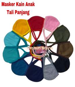 (3pcs) Masker kain Anak Tali Panjang Polos / Masker Kids Polos 8Tahun Keatas / Masker 3Lapis Bisa Dicuci Ulang