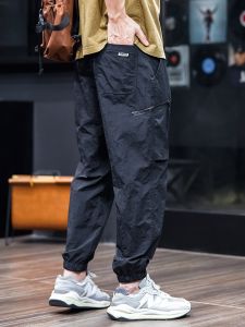 กางเกงลำลองชายแห้งเร็ว ทรงหลวม ทรงหลวม ทรงหลวม กางเกงขายาวทรงทหารสไตล์อเมริกัน กางเกงขายาวลำลองสำหรับฤดูร้อน