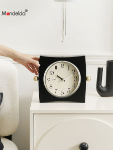 Mandelda Medieval Style Desktop Decorative Clock Living Room TV Cabinet Tabletop Ornament Nordic Style Handmade Wood Material