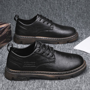 มือประกอบผู้ชายลำลองอินเทรนด์ 2023 สำหรับฤดูใบไม้ หนังสีดำชุด วินเทจสไตล์อังกฤษสำหรับผู้ชาย