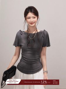 THROUS | Áo Thun Nữ Thiết Kế Rút Dây Xếp Ly Độc Đáo Tôn Dáng