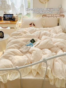 Kiss Dear | Warm Soft Flannelette Duvet Cover Bed Sheet Set Four Piece