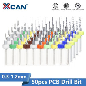 XCAN PCB Drill Bit 50pcs 0.3-1.2mm Carbide Drill Bit For Drilling PCB Circuit Board 1/8 Shank Micro Drill Bit Set