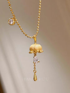 Golden Tear Bellflower Pendant Necklace Womens High-End Vintage 2025 New Style Elegance Clavicle Chain Fashion Jewelry