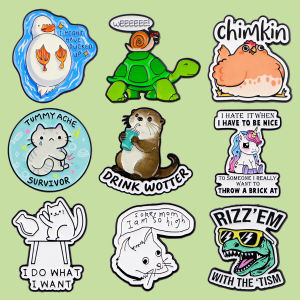 "Drink Wotter" Cute Otter Enamel Pin Funny Goose Cat Brooch Lapel Pin Badge on Backpack Clothing Accessories Jewelry Friend Gift