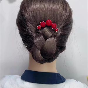 Bàn Chải Búi Tóc Đỏ Hồng Phong Cách Trung Hoa Mới Bàn Chải Búi Tóc Bốn Răng Cho Phụ Nữ Băng Đô Tóc Đa Năng Kẹp Tóc