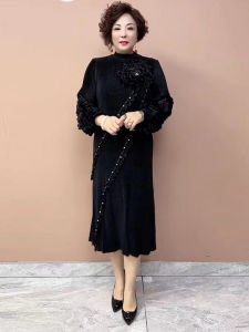 ชุดเดรสยาวทรงหลวมพิมพ์ลายดอกไม้สำหรับคุณแม่วัยกลางคนไซส์ใหญ่ ชุดทำงานฤดูใบไม้ผลิและฤดูใบไม้ร่วง