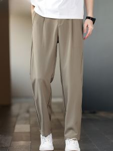 HENGYUANXIANG | กางเกงลำลองชายผ้าไหมน้ำแข็งหลวมๆ ทรงตรงบางๆ ฤดูร้อน กางเกงขายาวทรงตรงสำหรับเล่นกีฬาไซส์ใหญ่ สไตล์ลำลอง