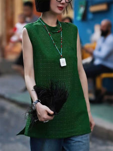 QINGNAER | Summer New Style Chinese Style Large Size Embroidered Hollow Out Open Slit Sleeveless Shirt