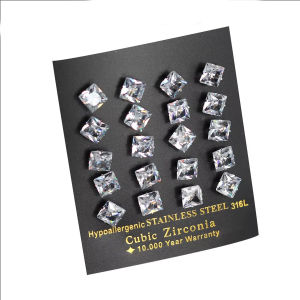 LUXUSTEEL Luxury Crystal Stud Earrings For Women Men Silver Color Stainless Steel Square Cubic Zirconia 3mm-10mm Fashion Jewelry