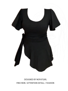 plus Size Womens Slimming Off-Shoulder Short Sleeve Top High Waist Design Summer Fashionable Belted Casual Inner Wear