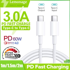 3A 60W PD QC 3.0 USB Type C to Type C Charging Cable USB C Fast Charger Cord For Phones/Laptop/Tablet