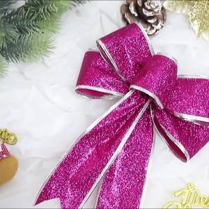 1/2Pcs Christmas Decoration Ribbon Glitter Christmas Bow Christmas Tree Pendant Bow Ornament Home Decor Party New Year DIY Gift
