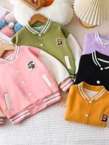 Thickened Cotton Baseball Jacket for Boys And Girls Casual Leisure Outerwear Spring Autumn Fashionable Open Cardigan Sweatshirt