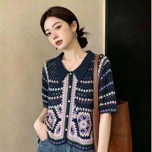 AIYITI | Vintage Ethnic Style Short Sleeve Knitwear Large Size Plus Size