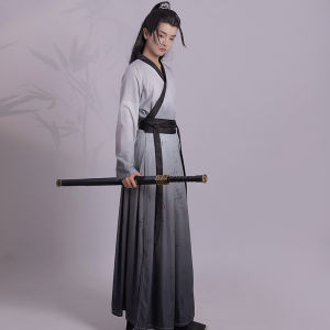 Cloud Comfort Bamboo Sound Set Original Print Mens Hanfu Long Sleeve Traditional Style Student Class Uniform Clothing