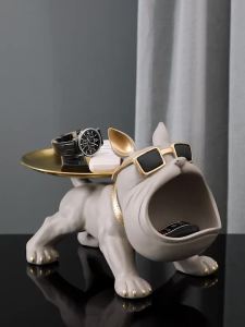 30cm/11.8inch Home Decor Bulldog Figurine Dog Statue Key Storage Box Animal Ornament Resin Craft Art Figurine Puppy Sculpture