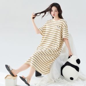 Miiow | Pure Cotton Cat Lady Summer Sleep Dress Short Sleeve Womens Home Clothes Anti-Mite Large Size Nightgown Breathable Comfortable