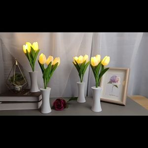 Vimite Tulip Warm Table Lamp Simulation Flower Pot Green Plant Indoor Living Room Bedroom Bedside Home Tabletop Decoration Furniture For Display