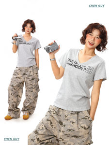 Áo Thun Cổ Chữ V in Hình Mỹ Cổ Điển Của Chen Sticky Old Store Dành Cho Nữ Mùa Hè Mới Thon Gọn Vai Áo Phông Thường