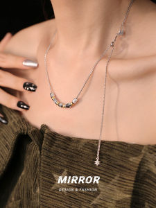 Geometric Beaded Pendant Necklace Womens Fashion Jewelry Silver 925 Color Collision Light Luxury Geometric Patterned Choker