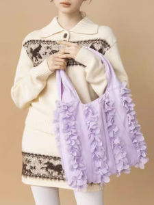 Casselini Petal Design Commuter Shoulder Bag Womens Versatile Tote Purple Violet Fashionable Youth Casual Storage Bag