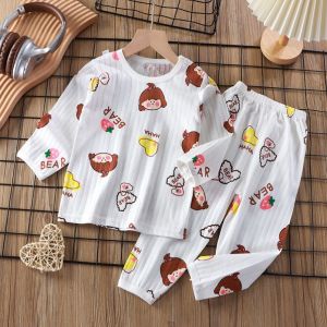 Pure Cotton Childrens Sleepwear Long Sleeve Thin Home Clothes Baby Air Conditioning Clothes Comfortable Breathable Sweat Absorbent