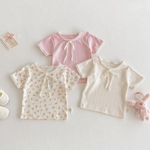 Summer Kids T-shirt 1-5T Boys Cute Hollow Out Floral Tops Children Thin Style Pit Strip Lace Girls Tee