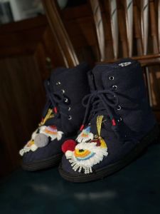 Handmade High-Top Womens Lion Dance Embroidered Cotton Shoes Thousand-Layer Sole Traditional Chinese Style Retro Fashion