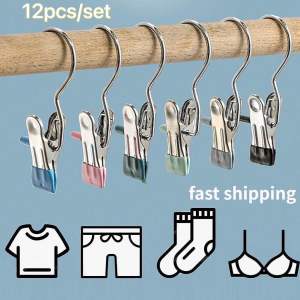 (Malaysia Stock) 12pcs Clip Hanger Anti-Rust Clip Space-Saving Hanger Clothespin Hat Pants Storage Hanging Travel Hook Garment Clips 衣架挂钩
