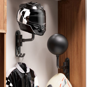 180° Motorcycle Helmet Rack Wall Mounted Metal Motorcycle Helmet Holder With 2 Hooks Helmet Hanger for Motorcycle Bike Coats Cap