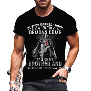 Mens Fashionable Knight 3D Printed T-Shirt Youth Trendy Top Loose Fit Short Sleeve V-Neck Daily Wear Brooks Brothers
