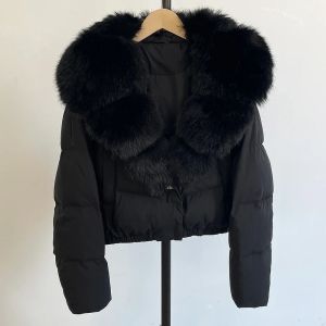 Faux Fur Collar Puffer Jacket Fashion Fake Fur Women Fur Coat Eco-friendly Winter Short White Duck Down Jacket Warm Clothing