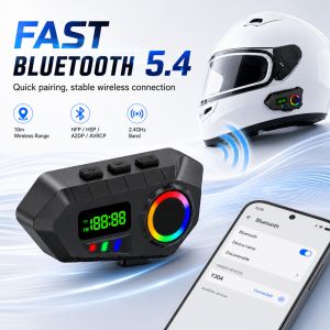 HIPPCRON Y30A Soft Mic Motorcycle Helmet Headset Wireless Bluetooth5.4 FM Radio IP65 400MAH LCD Voice Assistant Motorbike 40MM