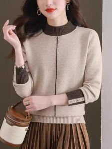 เสื้อสเวตเตอร์ถักคอสูงครึ่งตัวสำหรับผู้หญิง ฤดูใบไม้ร่วง/ฤดูหนาว 2025 ใหม่ หลวม กระชับสัดส่วน แฟชั่น เสื้อชั้นใน เสื้อตัวบน