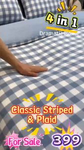 MAKAPAL TELA--4 in 1 set Fashionable Striped Premium Bedding ST001 Flat Design Bedsheet SS3 Pillowcase Duvet Case QUEEN OR Double Size 4001 999